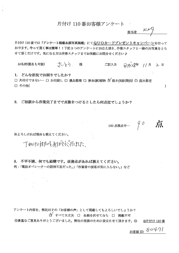 ソヨゴの木伐採 さいとうさま(男性)